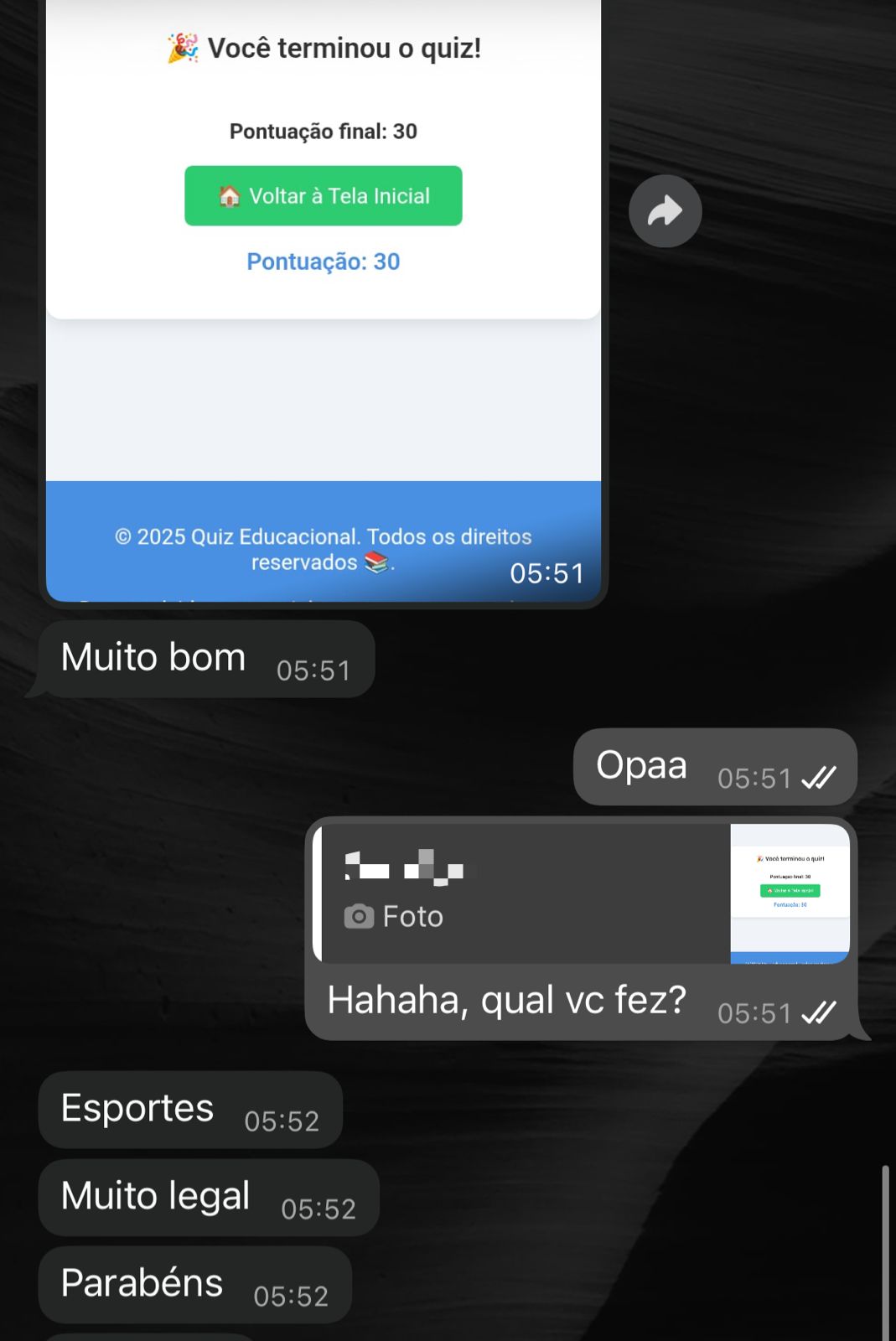 Depoimento em print de conversa